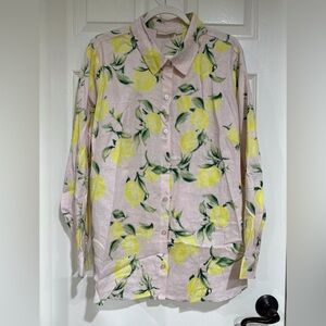 Belle by Kim Gravel XL Squeeze the Day Linen Rayon Shirt Pink NEW